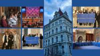 A collage of photos of students in the New York State Capitol building in Albany